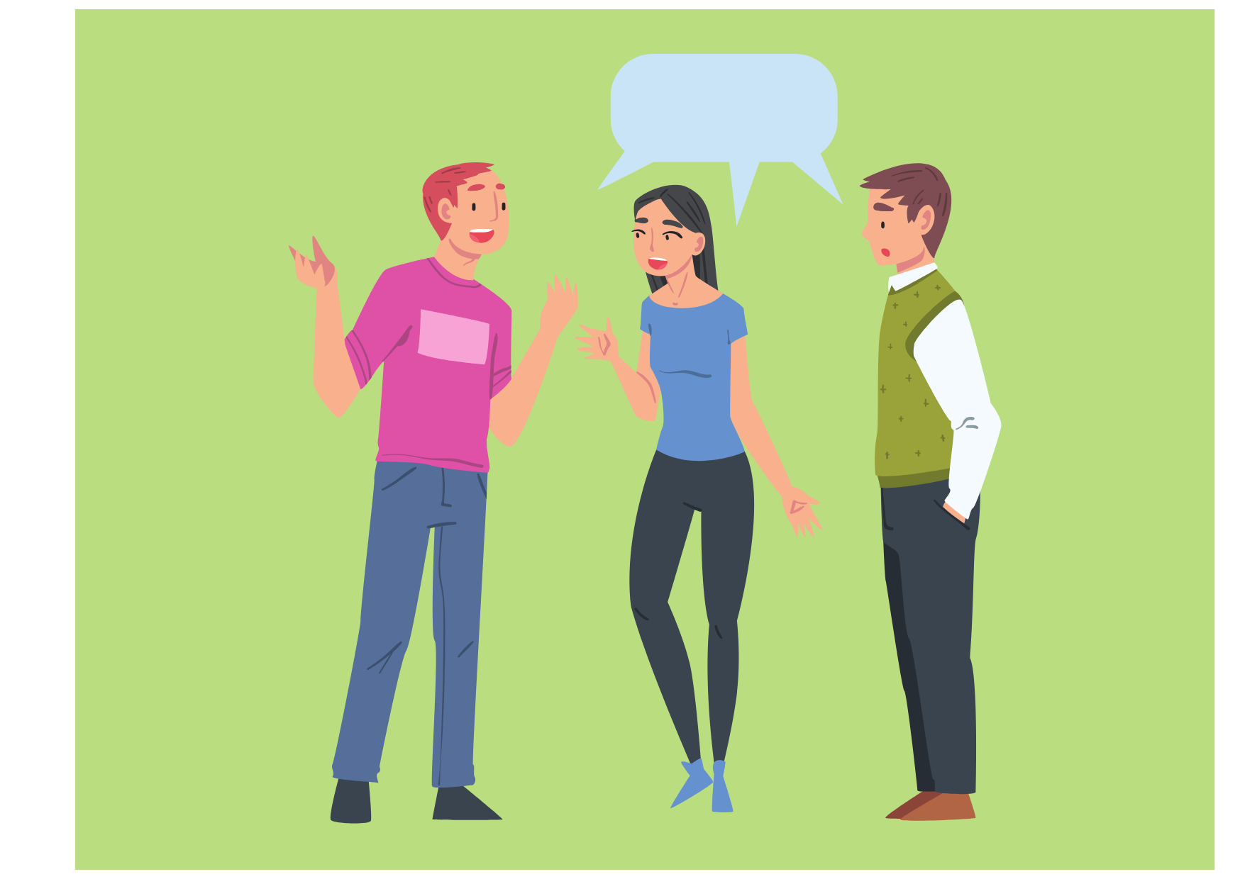 Grafika: trzech ludzi rozmawia