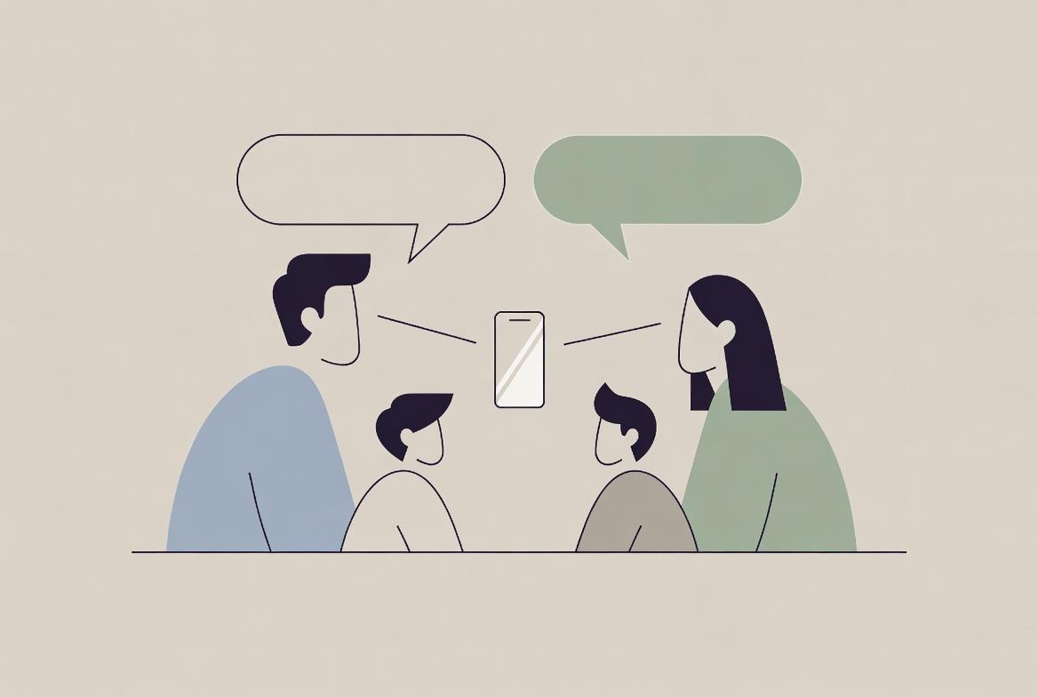 Rodzice rozmawiaja z dziecmi o smartfonach